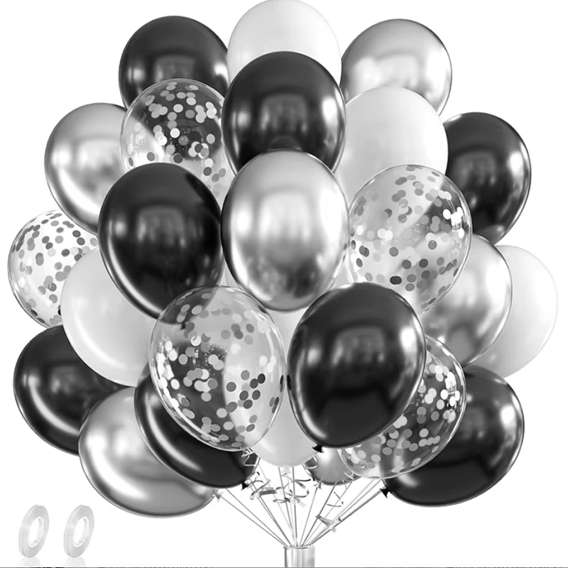 Balloon Pump Hand - 42 шт., серебристые, черные, белые латексные